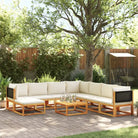 Loungebank van massief acaciahout met kleur per rattan en comfortabele rugkussens - Zwart en crème / 3x hoek + 4x