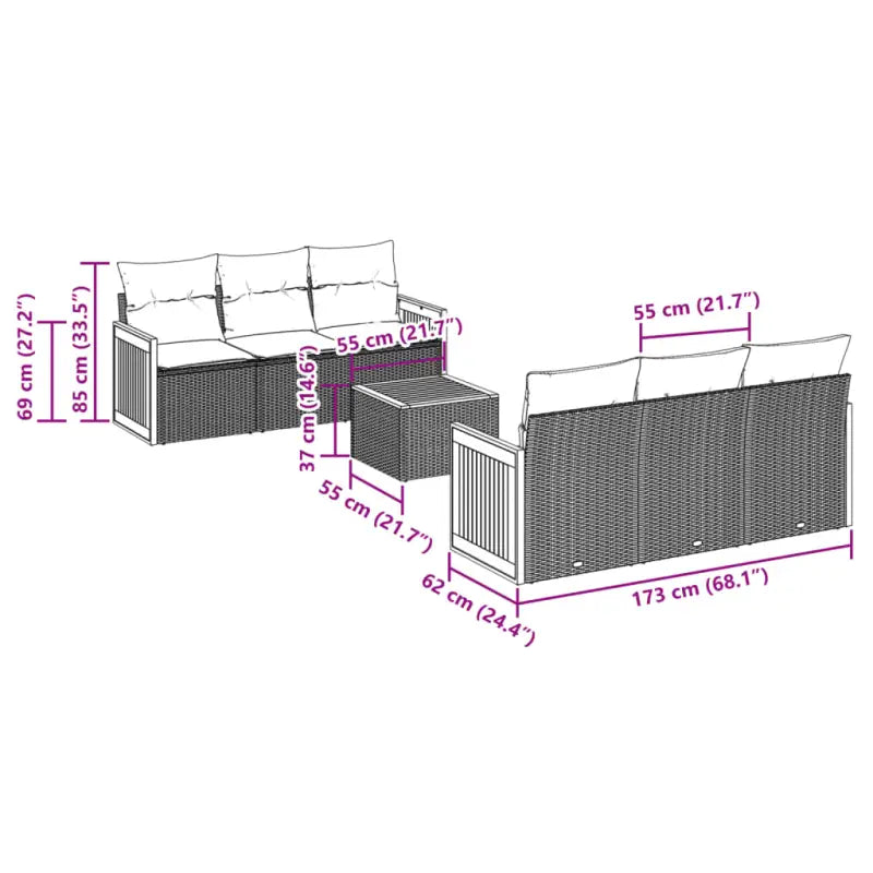 Loungebank van poly rattan en gepoedercoat staal voor buiten - Tuinsets