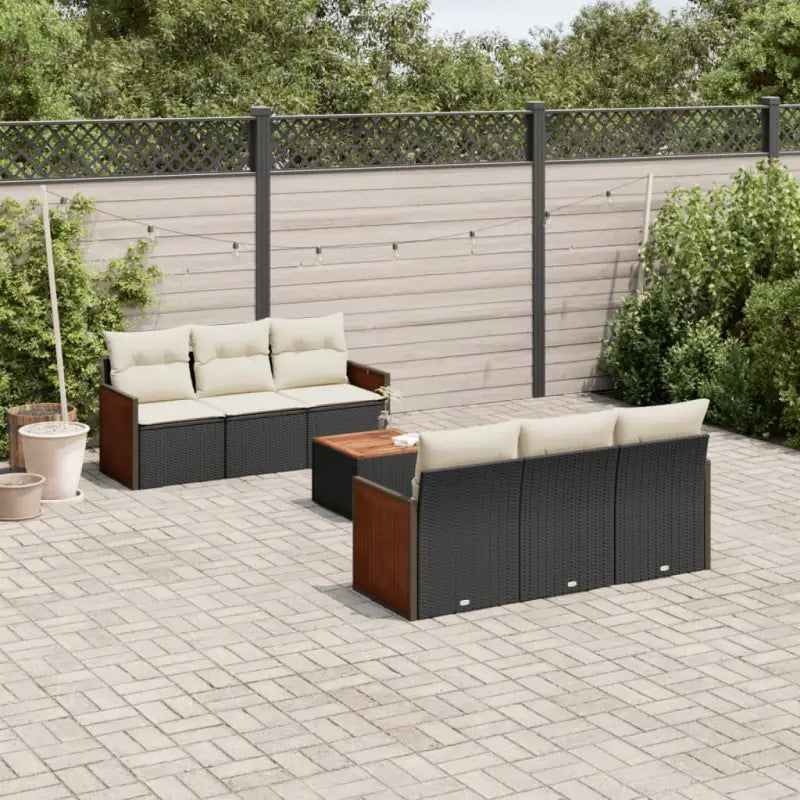 Loungebank van poly rattan en gepoedercoat staal voor buiten - Zwart en crème - Tuinsets