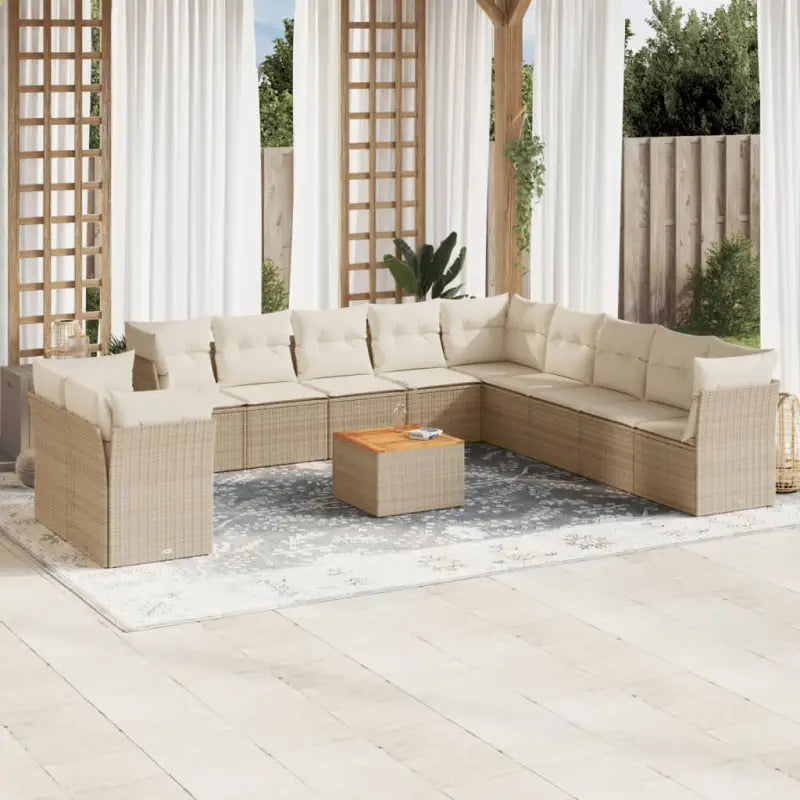 Loungebank van poly rattan en gepoedercoat staal voor je tuin of terras - beige en crèmekleurig - Tuinsets