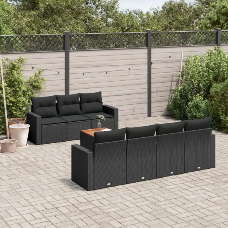 Loungebank van poly rattan en gepoedercoat staal voor tuin of terras - Zwart - Tuinsets