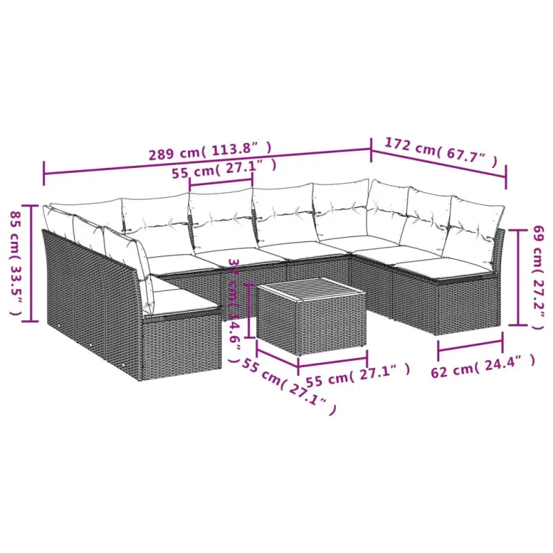Loungebank van poly rattan en gepoedercoat staal voor tuin of terras - Zwart en blauw - Tuinsets