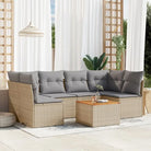 Loungebank van poly rattan en gepoedercoat staal voor tuin of terras - Beige en grijs / 2x corner + table + 4x middle