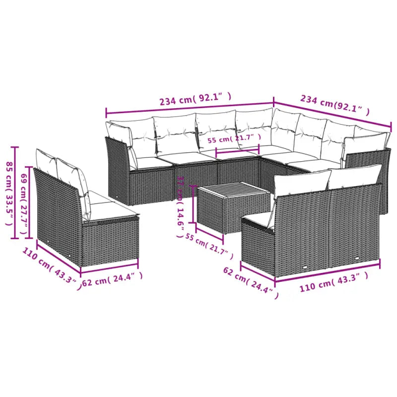 Loungebank van poly rattan en gepoedercoat staal voor tuin of terras - Tuinsets