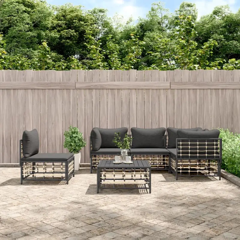 Loungebank van poly rattan met antraciet materiaal en gepoedercoat staal - 1 / Donkergrijs / 3x hoek + 2x midden