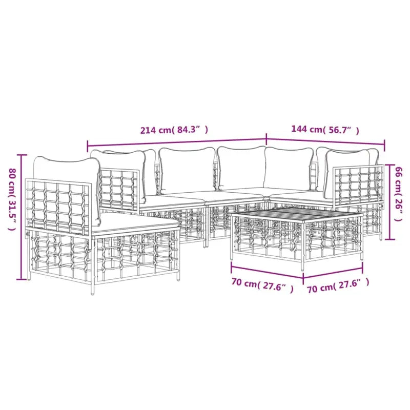 Loungebank van poly rattan met antraciet materiaal en gepoedercoat staal - Loungebanken