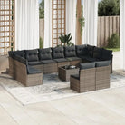 Loungebank van poly rattan met beige materiaal en gepoedercoat staal - Grijs / Met tafel - Tuinsets