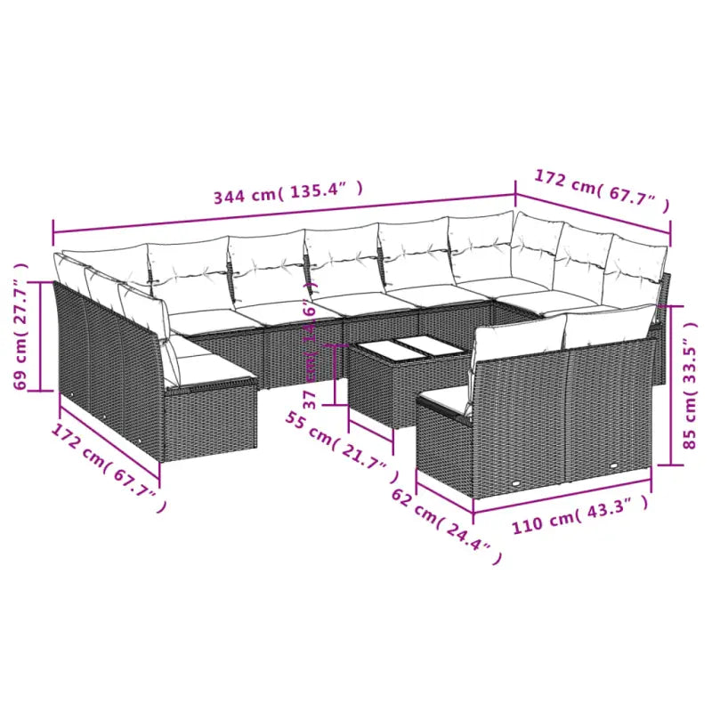 Loungebank van poly rattan met bruin materiaal en gepoedercoat staal - Tuinsets