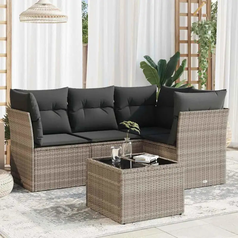 Loungebank van poly rattan met comfortabele zitervaring en gepoedercoat staal - Lichtgrijs / Met tafel - Tuinsets
