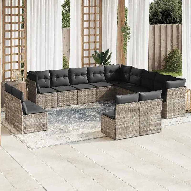 Loungebank van poly rattan met comfortabele zitervaring en gepoedercoat staal - Lichtgrijs / Zonder tafel - Tuinsets