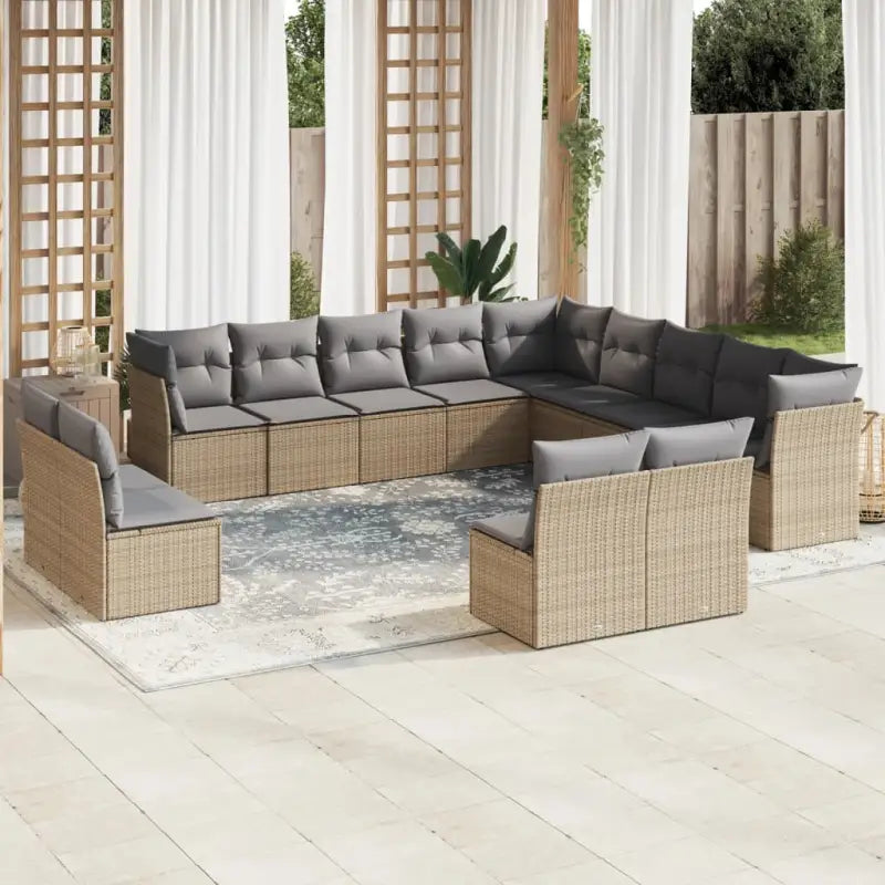 Loungebank van poly rattan met comfortabele zitervaring en gepoedercoat staal - Beige en grijs / Zonder tafel - Tuinsets
