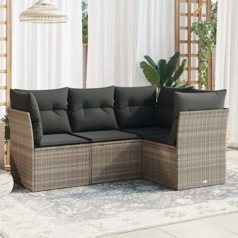 Loungebank van poly rattan met comfortabele zitervaring en gepoedercoat staal - Lichtgrijs / Zonder tafel - Tuinsets