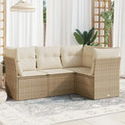 Loungebank van poly rattan met comfortabele zitervaring en gepoedercoat staal - beige en crèmekleurig / Zonder tafel