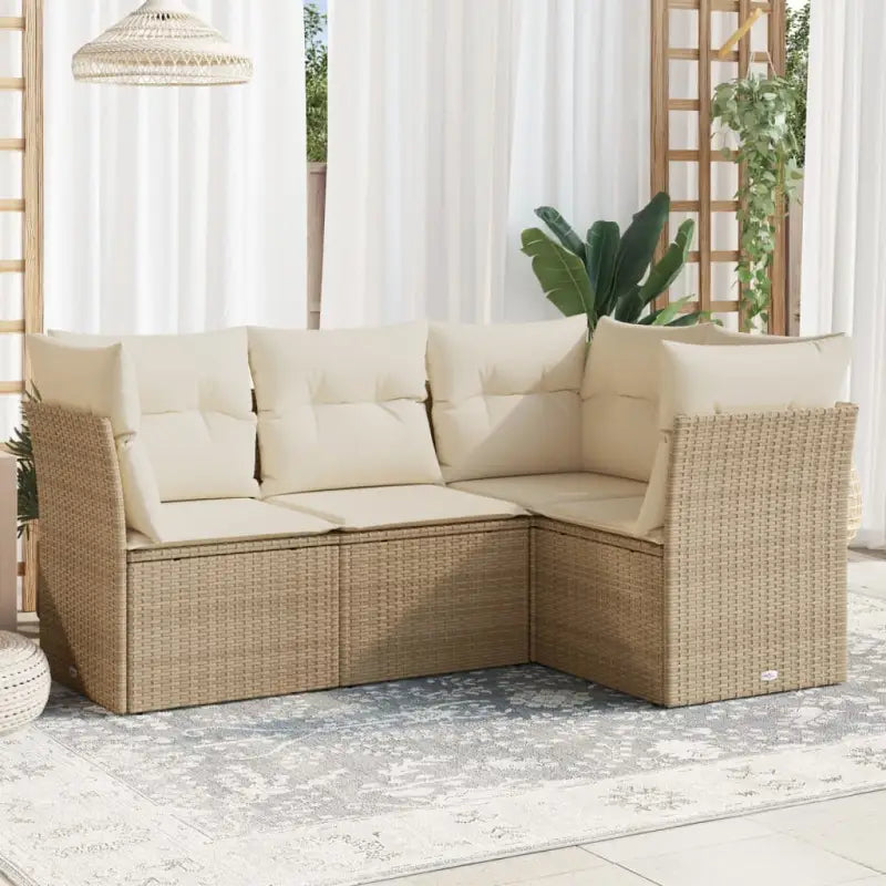 Loungebank van poly rattan met comfortabele zitervaring en gepoedercoat staal - beige en crèmekleurig / Zonder tafel