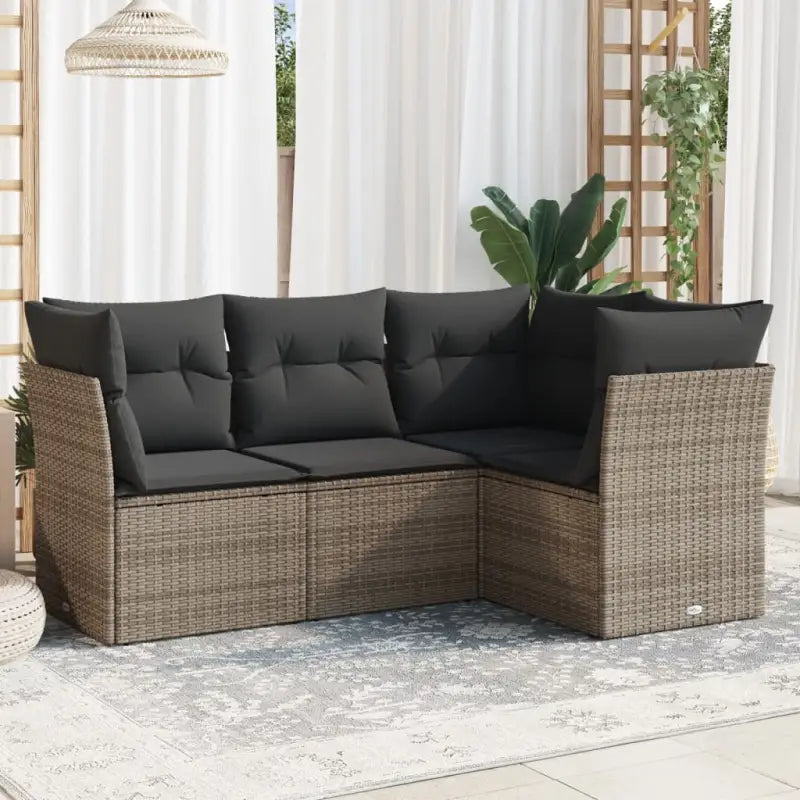 Loungebank van poly rattan met comfortabele zitervaring en gepoedercoat staal - Grijs / Zonder tafel - Tuinsets