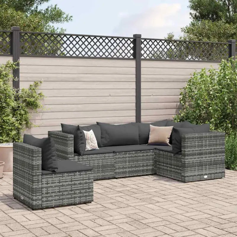 Loungebank van poly rattan met gepoedercoat staal en afmetingen rugkussen - Grijs / 3x hoek + 2x midden - Tuinsets