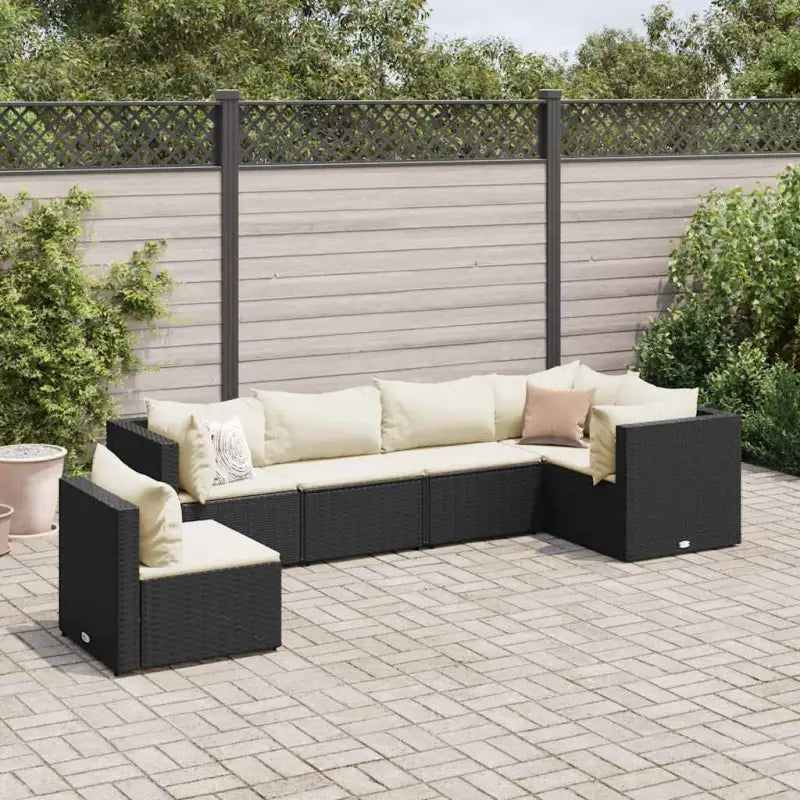 Loungebank van poly rattan met gepoedercoat staal en afmetingen rugkussen - Zwart en crème / 3x hoek + 3x midden