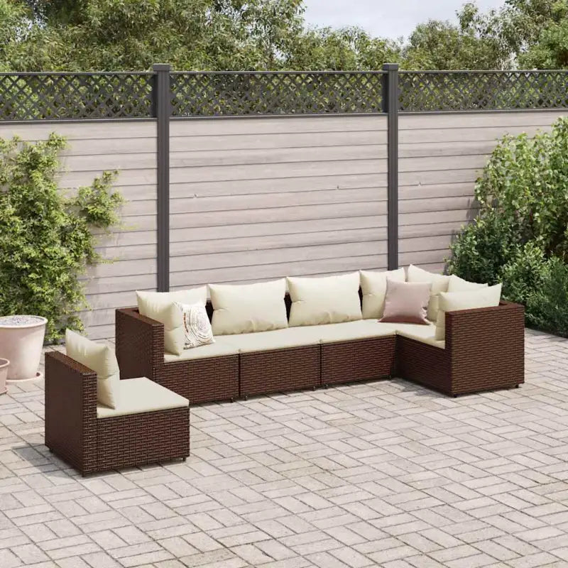 Loungebank van poly rattan met gepoedercoat staal en afmetingen rugkussen - Bruin en crème / 3x hoek + 3x midden