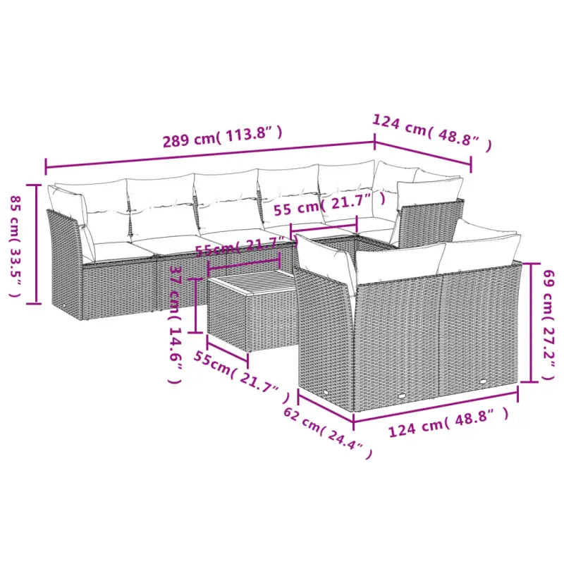 Loungebank van poly rattan met gepoedercoat staal en perfecte afmetingen - Tuinsets
