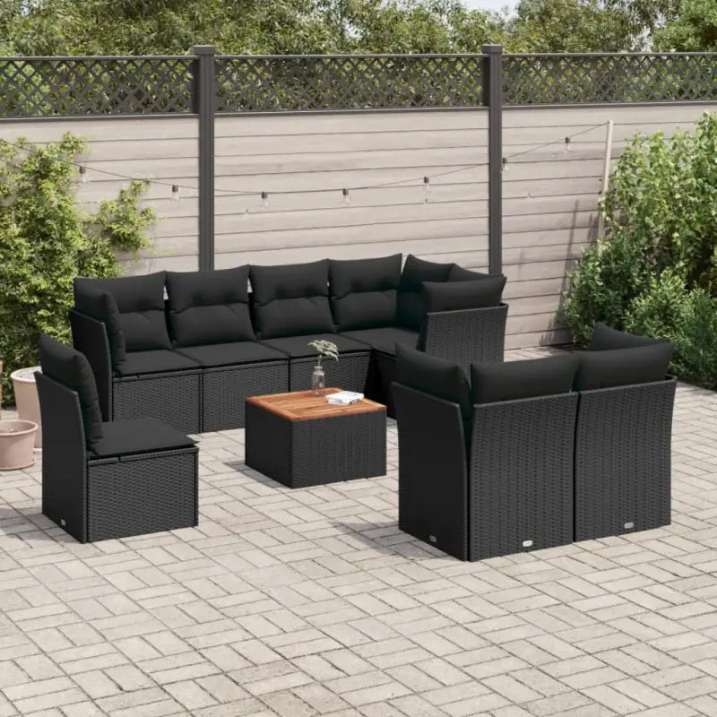 Loungebank van poly rattan met gepoedercoat staal en perfecte afmetingen - Zwart / 5x hoek + Tafel + 3x midden
