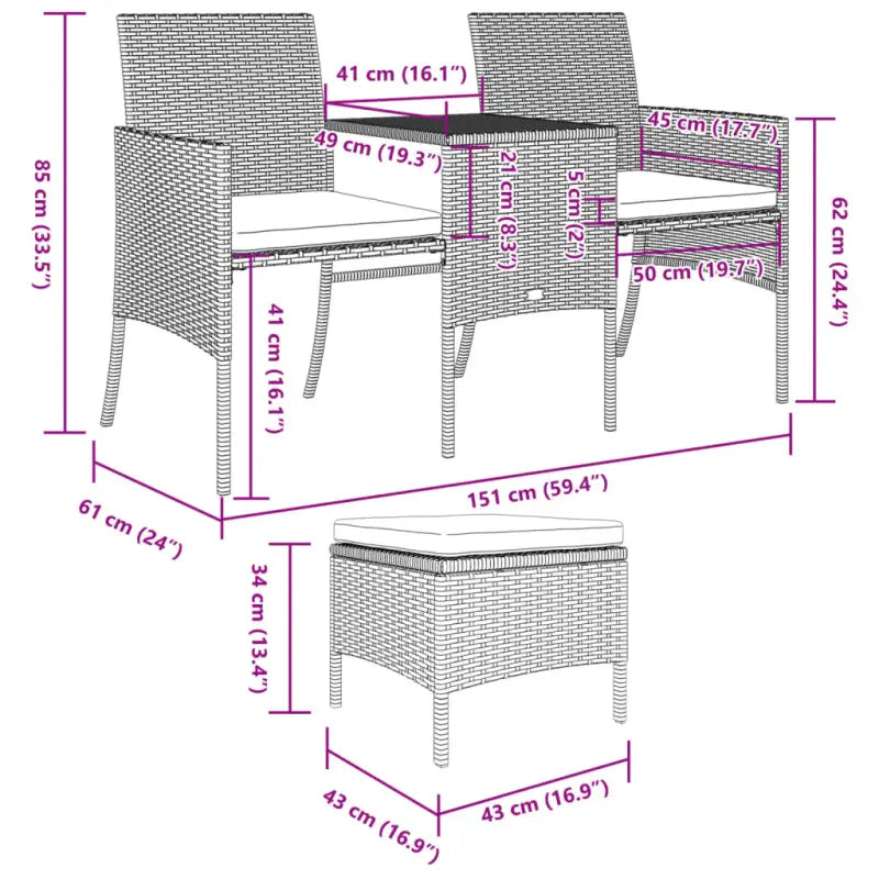 Loungebank van poly rattan met gepoedercoat staal en wasbare hoes - Loungebanken