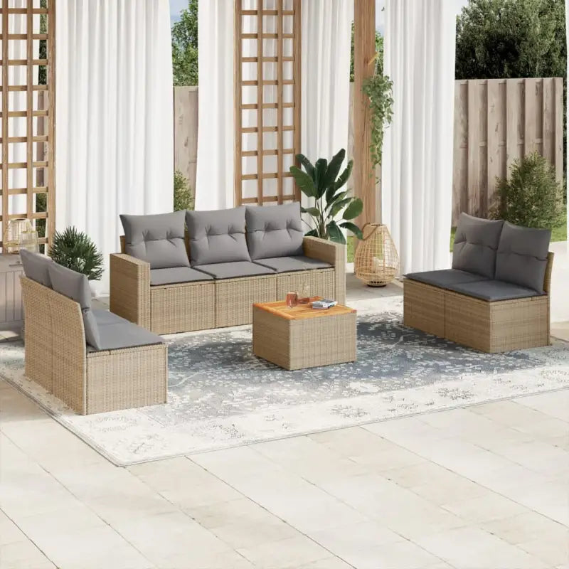 Loungebank van poly rattan met gepoedercoat staal voor tuin en terras - Beige en grijs - Tuinsets