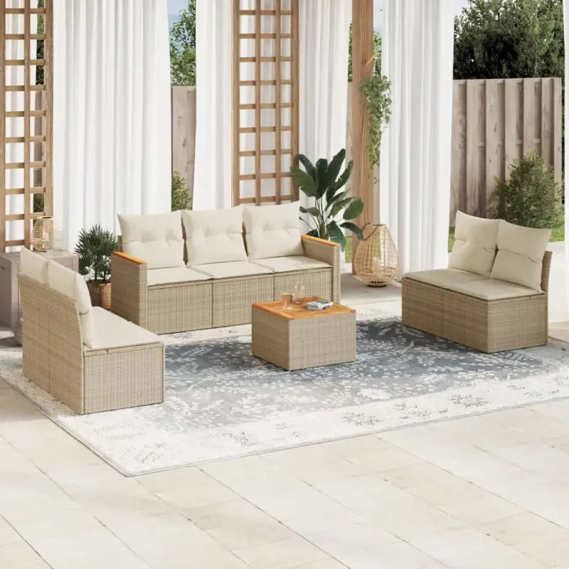 Loungebank van poly rattan met waterdichte tas voor tuinvermaak - beige en crèmekleurig / Met tafel - Tuinsets