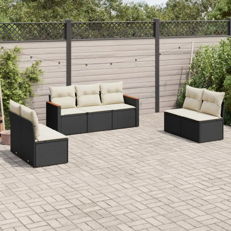 Loungebank van poly rattan met waterdichte tas voor tuinvermaak - Zwart en crème / Zonder tafel - Tuinsets