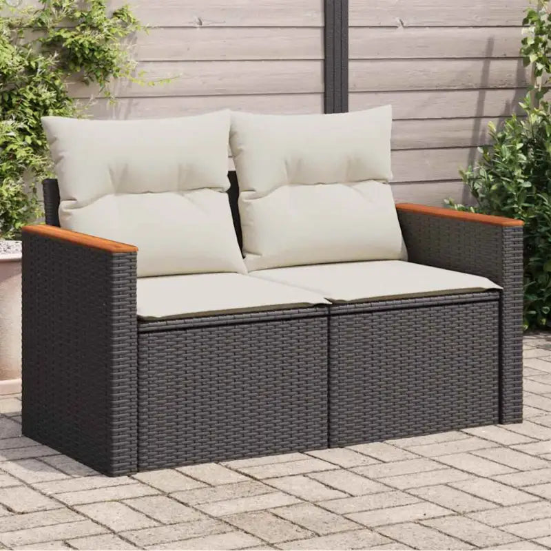 Loungebank van poly rattan met waterdichte zak voor comfortabele zitervaring - Zwart en wit / 1 / met opbergruimte