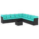 Loungebank van poly rattan met zwart materiaal en gepoedercoat staal - Tuinsets
