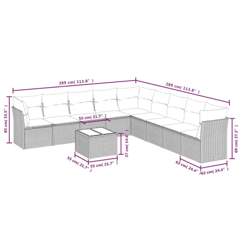 Loungebank van poly rattan met zwart materiaal en gepoedercoat staal - Tuinsets