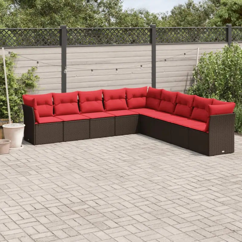Loungebank van poly rattan met zwart materiaal en gepoedercoat staal - Bruin en rood / Zonder tafel - Tuinsets