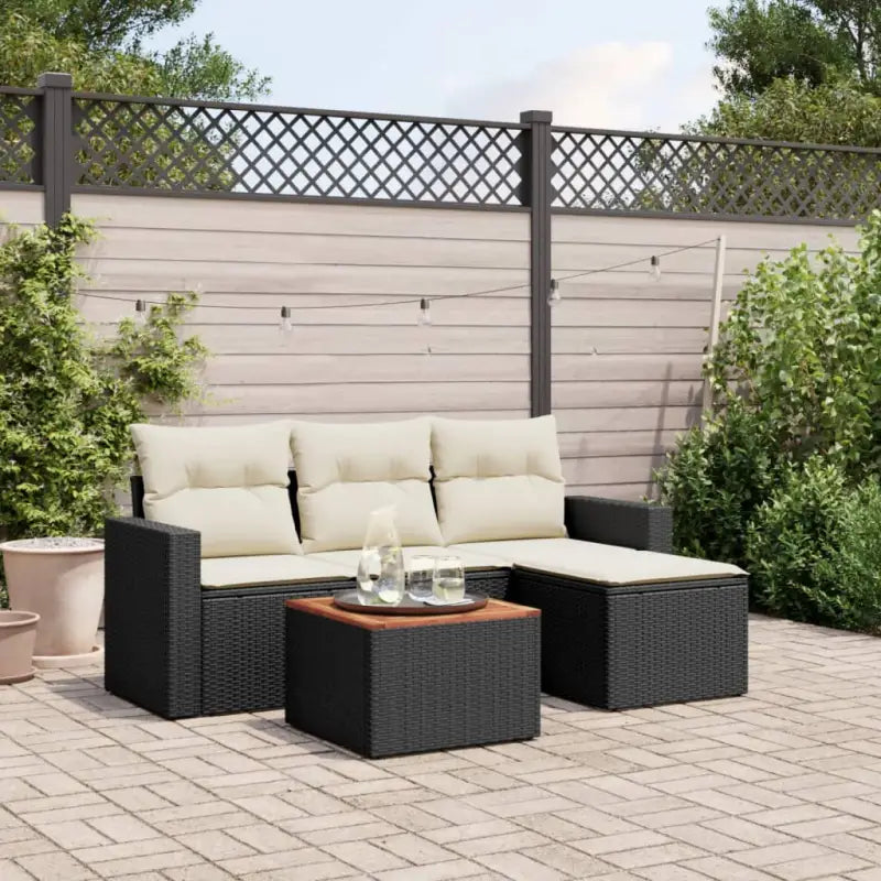 Loungebank van zwart materiaal met gepoedercoat staal en goede afmetingen - Zwart en crème - Tuinsets