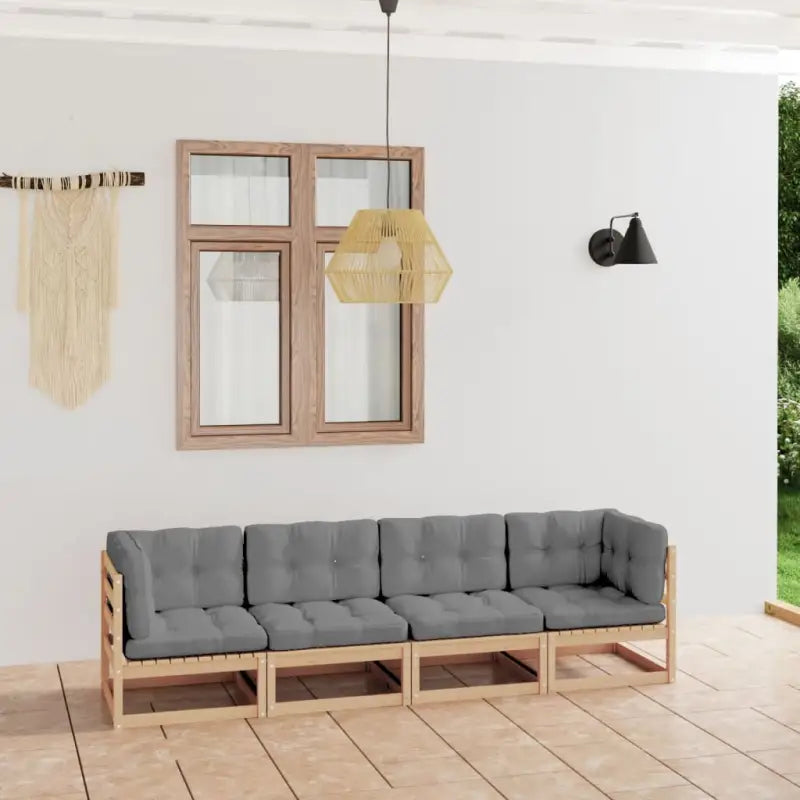 Loungebank voor 4 personen met massief grenenhout en rug zijkussens - Naturel / 1 / Ja - Loungebanken
