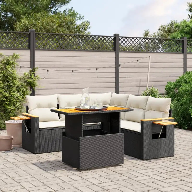 Loungebank voor buiten met grijs materiaal en gepoedercoat staal - Zwart en crème - Tuinsets
