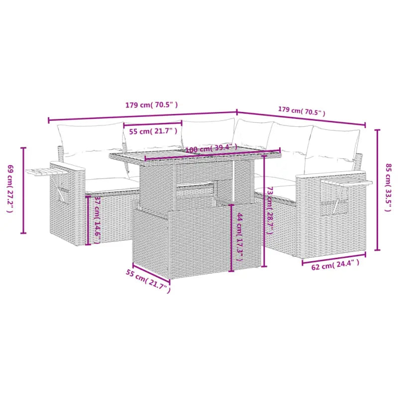 Loungebank voor buiten met grijs materiaal en gepoedercoat staal - Tuinsets