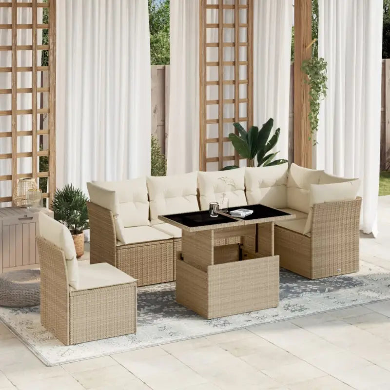 Loungebank voor de tuin met beige materiaal en gepoedercoat staal - beige en crèmekleurig / Met tafel - Tuinsets