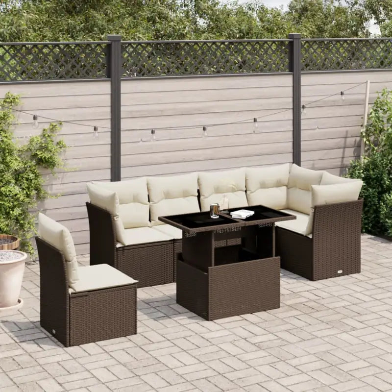 Loungebank voor de tuin met beige materiaal en gepoedercoat staal - Bruin en crème / Met tafel - Tuinsets