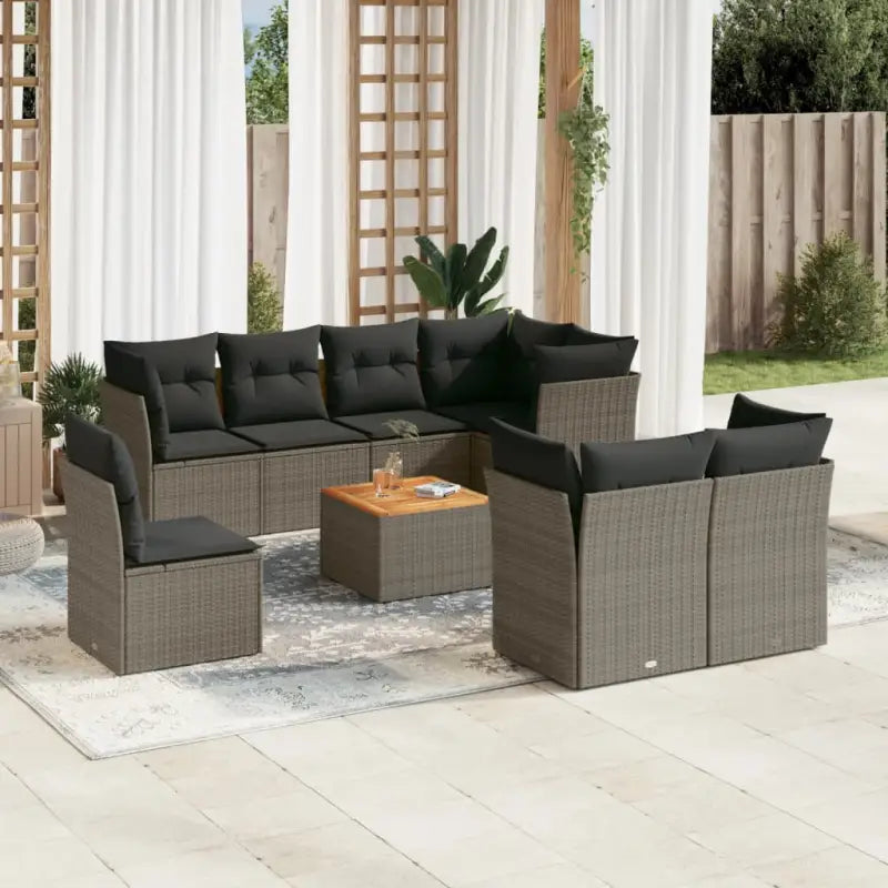 Loungebank voor tuin en terras in gemengd beige materiaal - grijs en donkergrijs / 3x midden + 5x hoek + Tafel