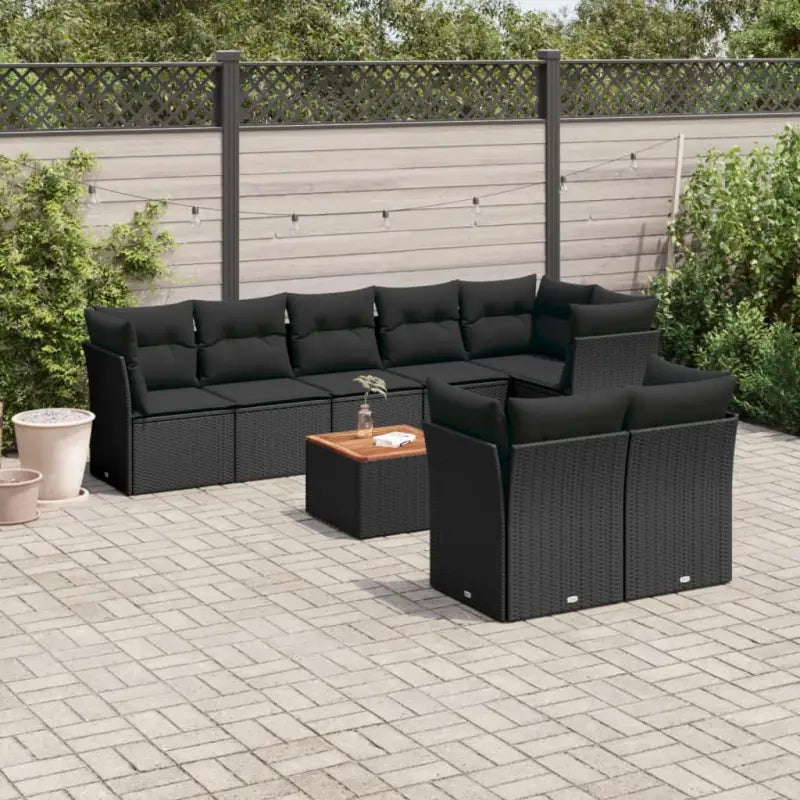 Loungebank voor tuin en terras in gemengd beige materiaal - Zwart / 5x hoek + 3x midden + Tafel - Tuinsets