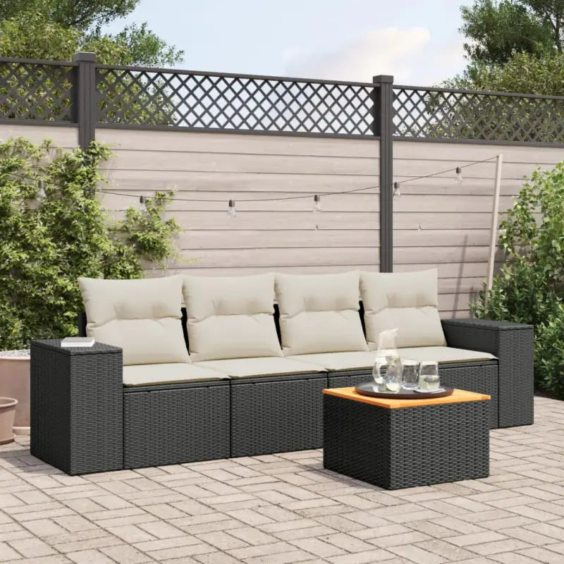 Loungebank voor tuin met beige materiaal en gepoedercoat staal afmetingen - Zwart en crème - Tuinsets