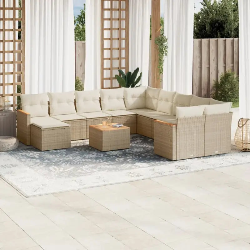 Loungebank voor tuin met beige materiaal en gepoedercoat staal - beige en crèmekleurig / Met tafel - Tuinsets