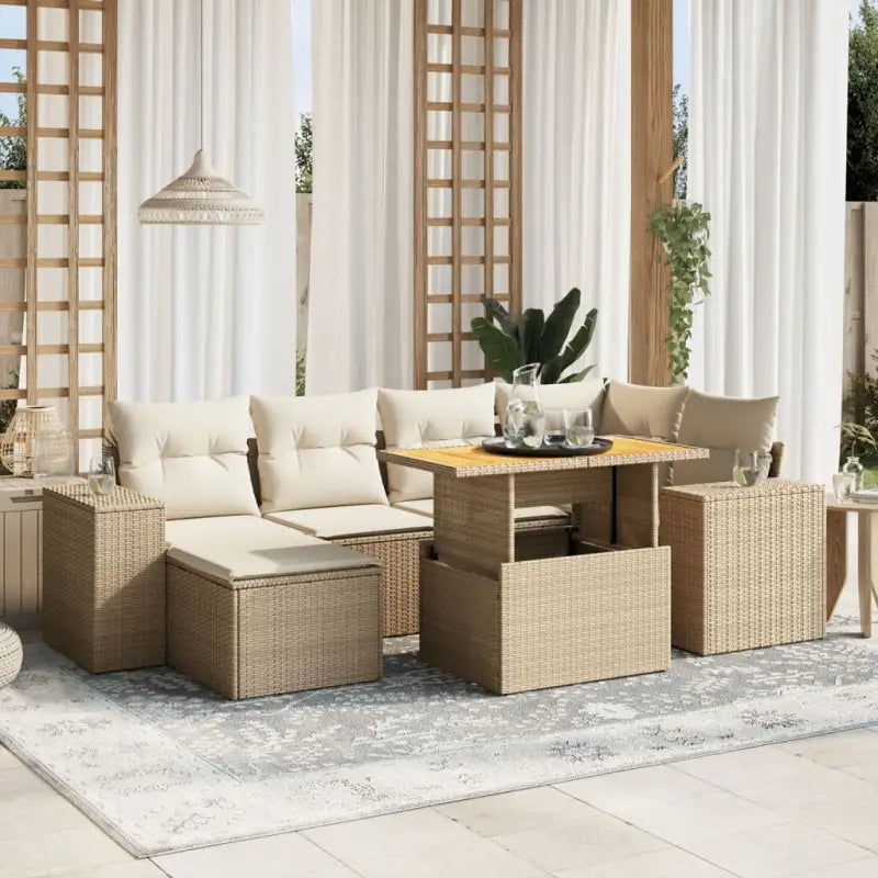 Loungebank voor tuin met beige materiaal en gepoedercoat staal - beige en crèmekleurig / zonder opbergruimte - Tuinsets