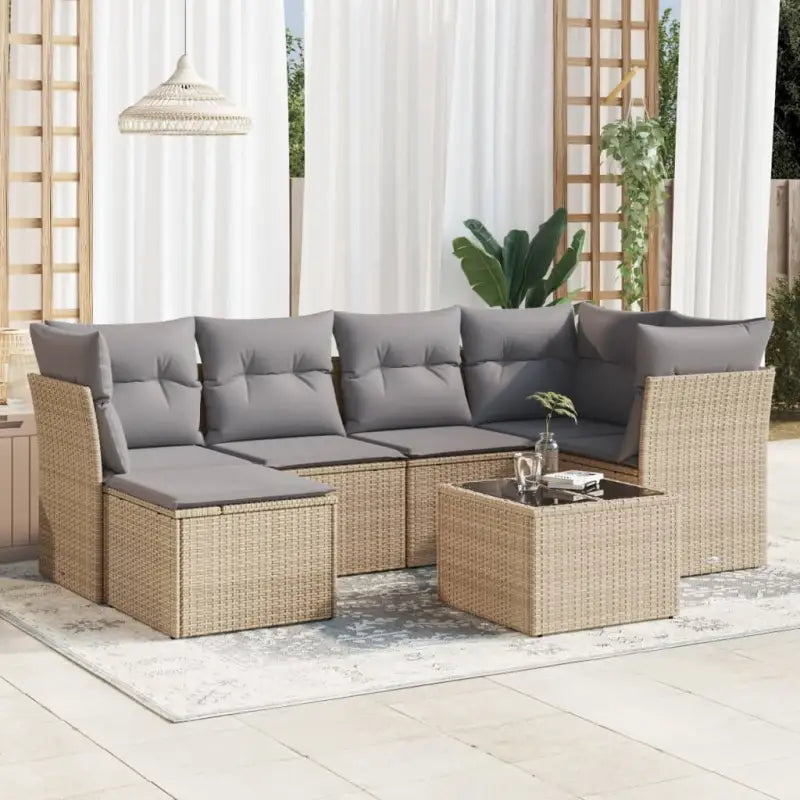 Loungebank voor tuin met beige materiaal en gepoedercoat staal - Beige en grijs / Met tafel - Tuinsets