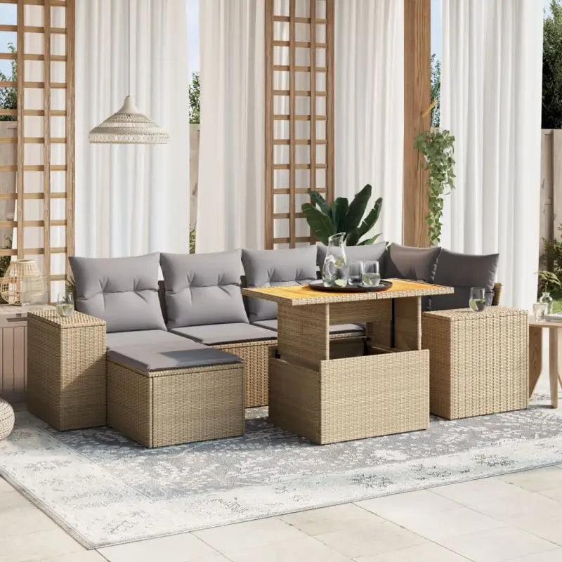 Loungebank voor tuin met beige materiaal en gepoedercoat staal - Beige en grijs / zonder opbergruimte - Tuinsets