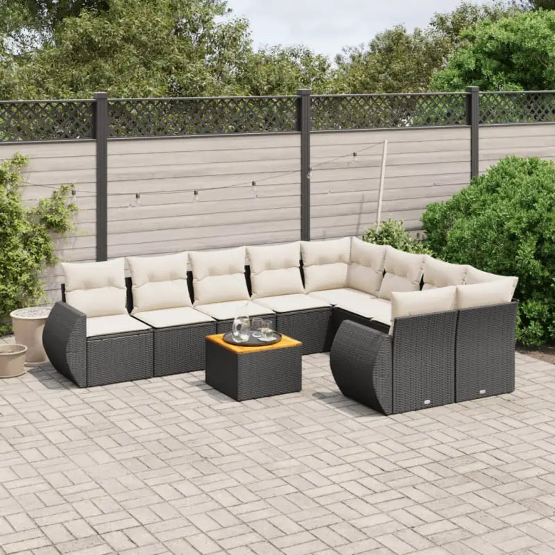 Loungebank voor tuin met beige materiaal en gepoedercoat staal - Zwart en crème / 5x midden + Tafel + 2x hoek - Tuinsets