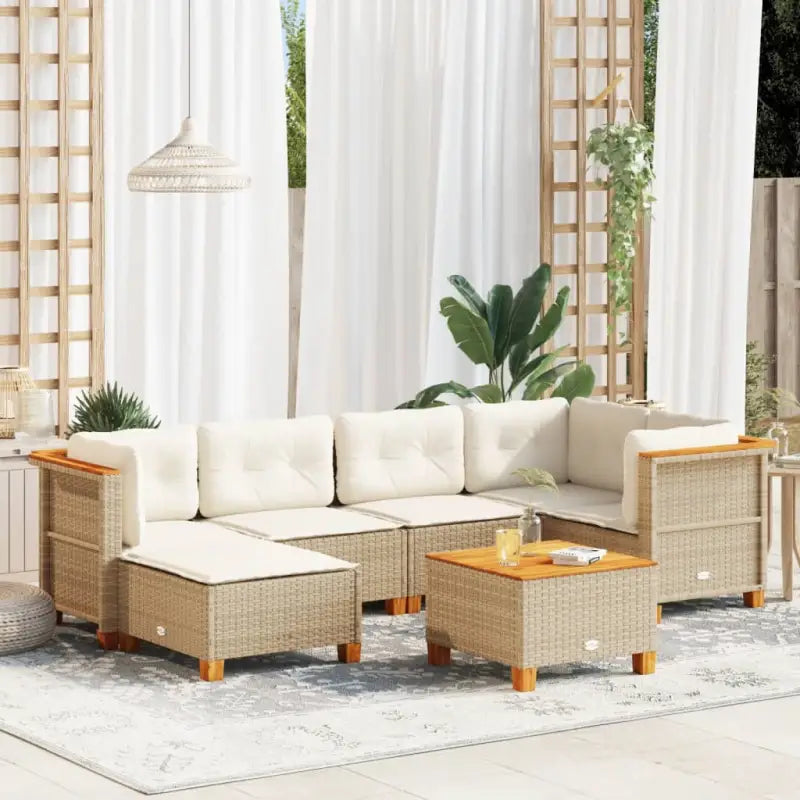Loungebank voor tuin met beige materiaal en natuurlijke olieafwerking - Beige / Met tafel / Dichtgeweven - Tuinsets
