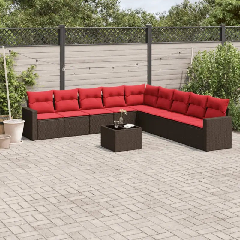 Loungebank voor tuin met bruin materiaal en gepoedercoat staal afmetingen - Bruin en rood / Met tafel - Tuinsets
