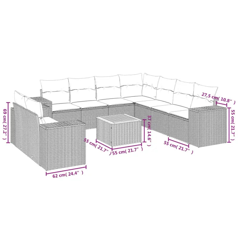 Loungebank voor tuin met grijs materiaal en gepoedercoat staal - Tuinsets