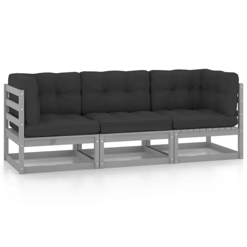 Loungebank voor tuin met massief grenenhout en rug- zijkussen - Grijs / 1 / Ja - Loungebanken